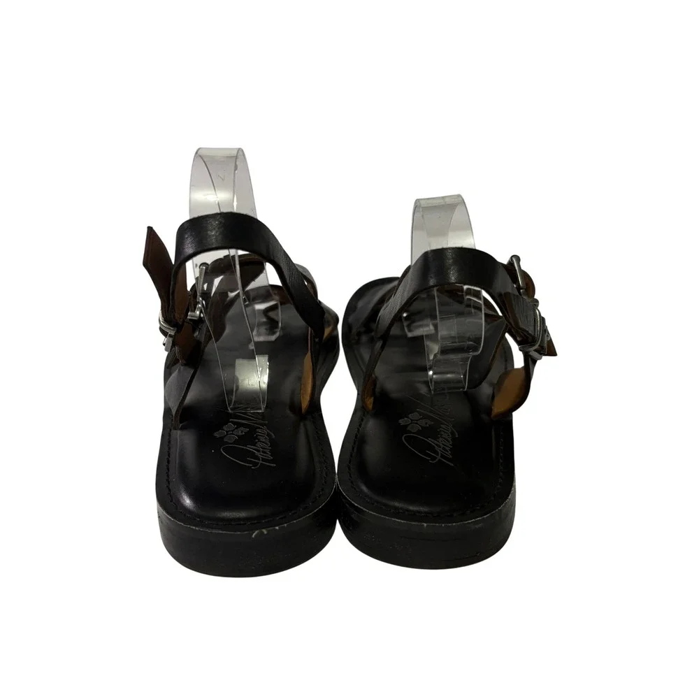 Patricia Nash Fidella Black Leather Strappy Buckle Gladiator Toe Loop Sandals 7M